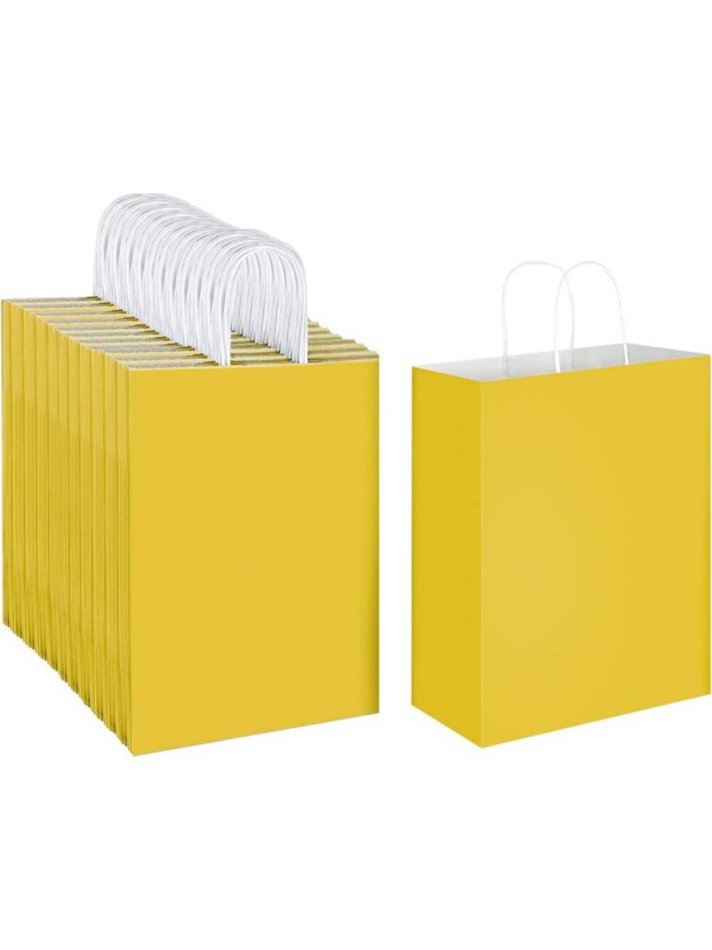 100 Pack Yellow Kraft Paper Bags with Handles - Large Gift Bags for Parties